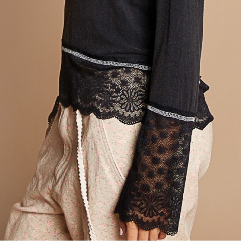 POL Black Henley Top + Lace Sleeves - Picture 5 of 7